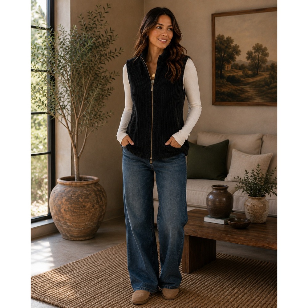 Woolrich Vest Women Large Black Corduroy Gorpcore Outdoor Utility Cabin Layering